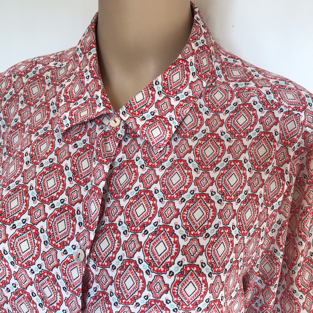 Foxcroft Patterned Button Front Blouse 16 - image 3